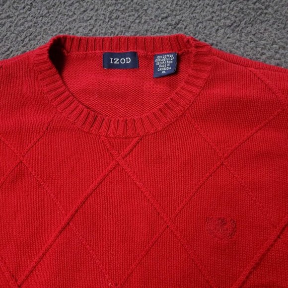 IZOD Pullover Sweater Mens Size XL Red Cotton Knit - Picture 1 of 7